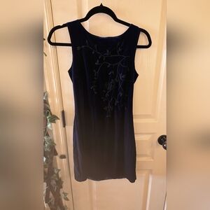 Vintage Navy Blue Embroidered Dress